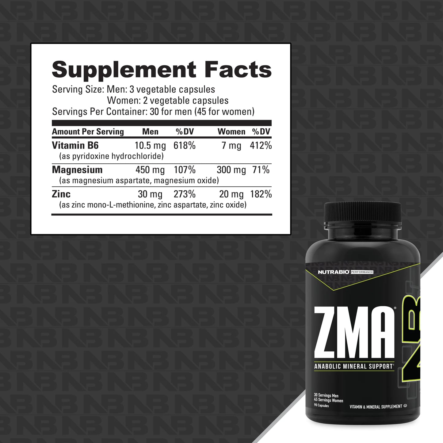 Nutrabio ZMA Vitamina B6 Magnesio Zinc