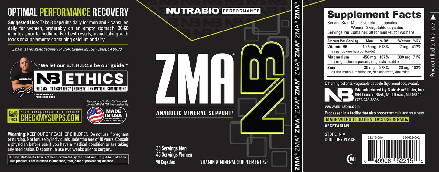 Nutrabio ZMA Vitamina B6 Magnesio Zinc