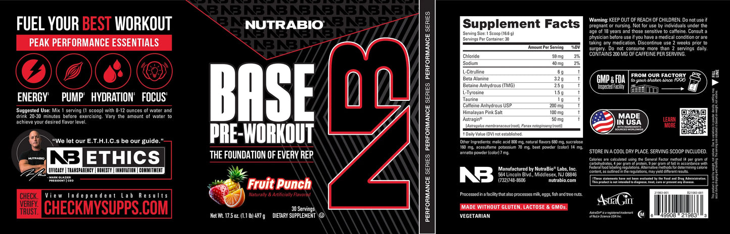Nutrabio Base Pre Entreno 30 Servicios