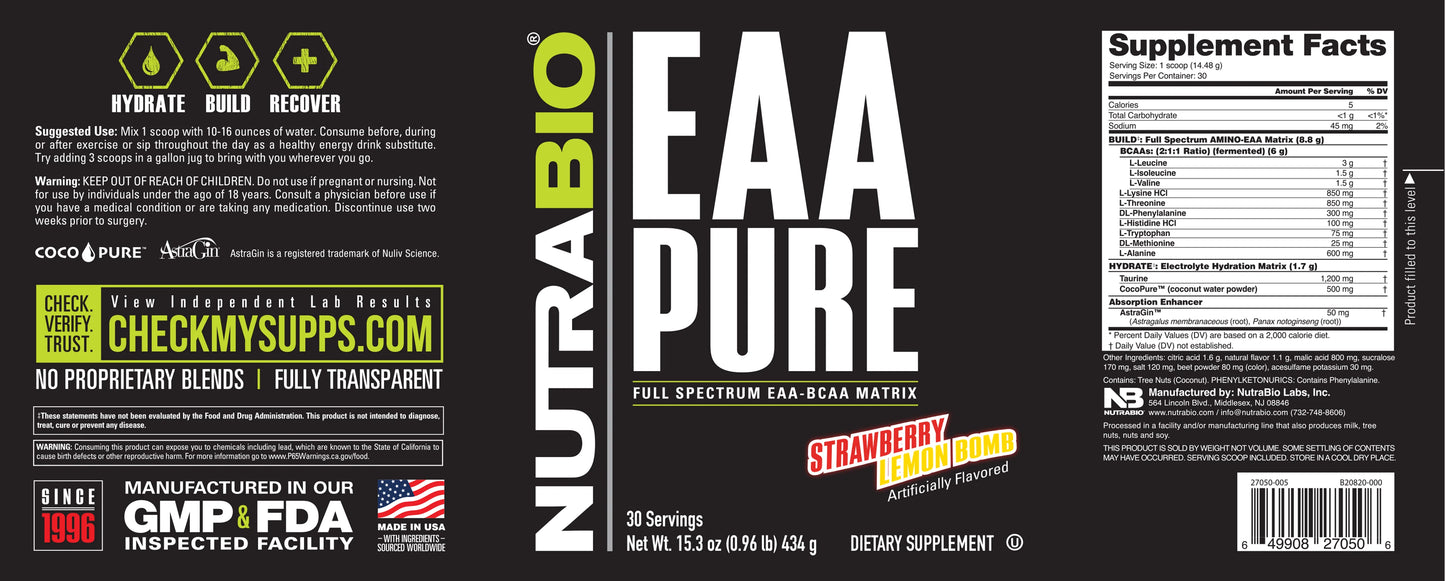 Nutrabio EAA Pure Aminoácidos 30 Servicios